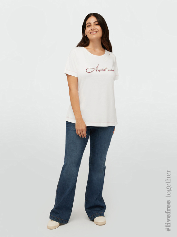 T-shirt with embroidered crystal lettering