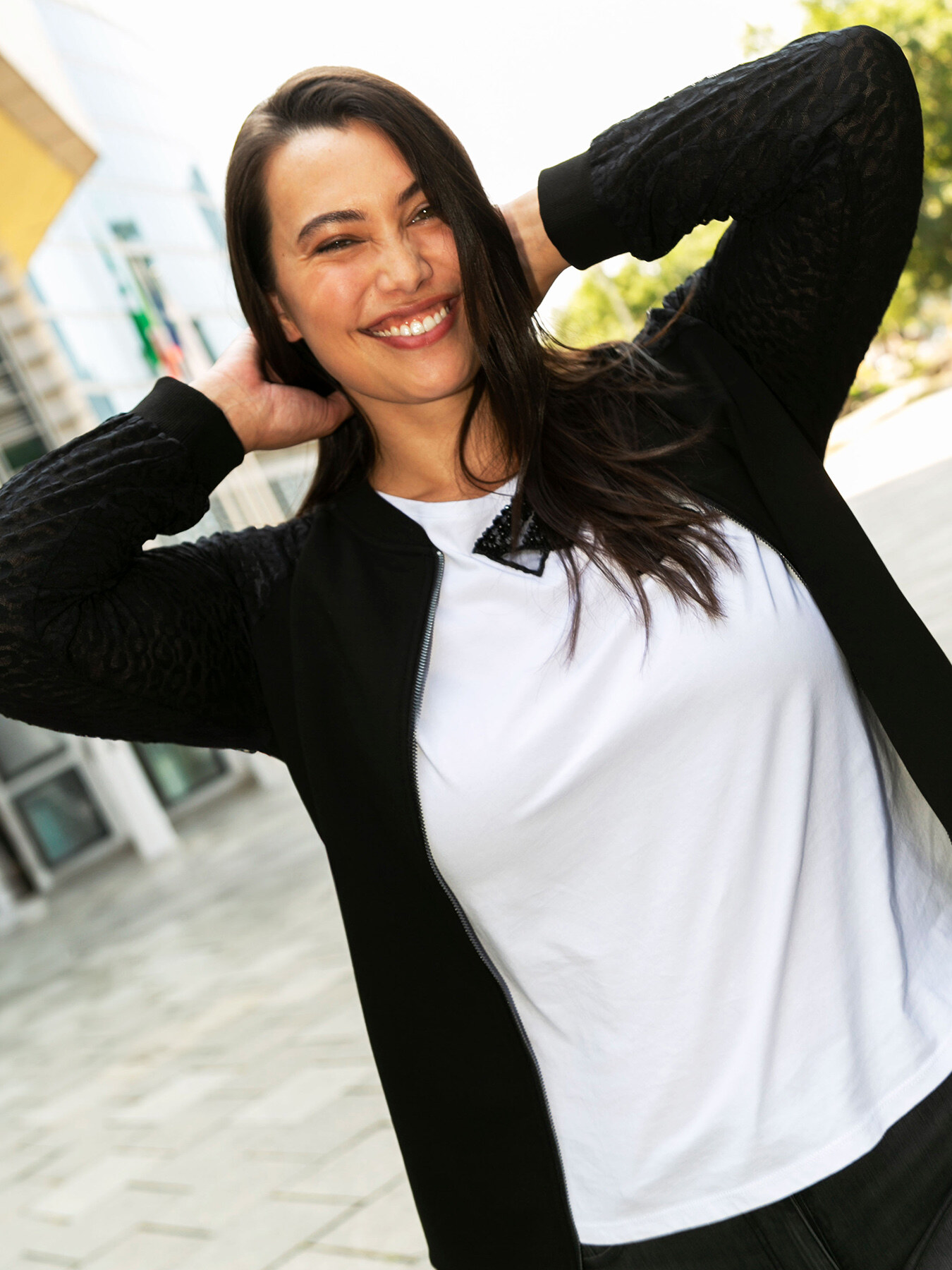 Sweat-shirt avec manches en tulle animalier image number 0