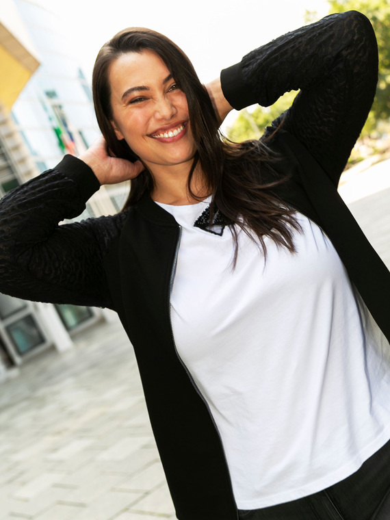 Sweat-shirt avec manches en tulle animalier