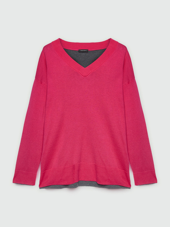 Two-colour sweater with V-neck