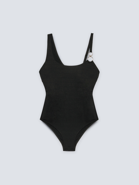 One-piece swimsuit with metal loops