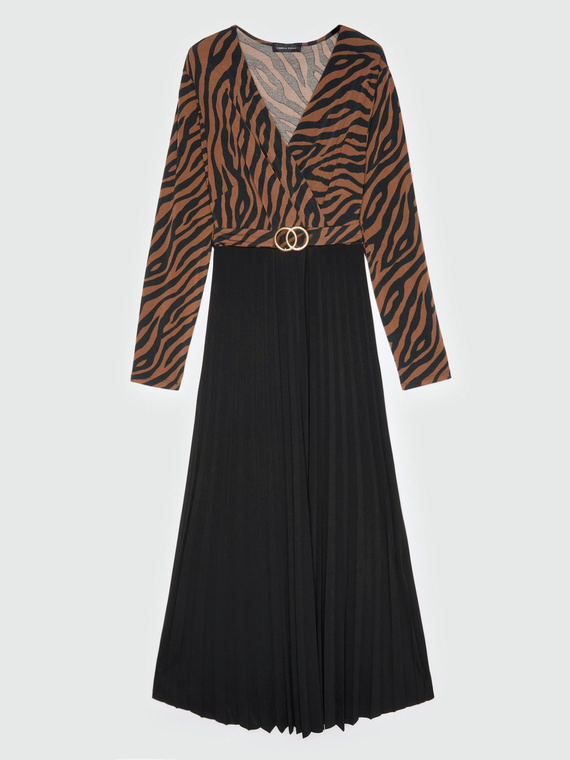 Long pleated animal print dress