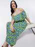 Long of-shoulder dress with foliage print image number 2