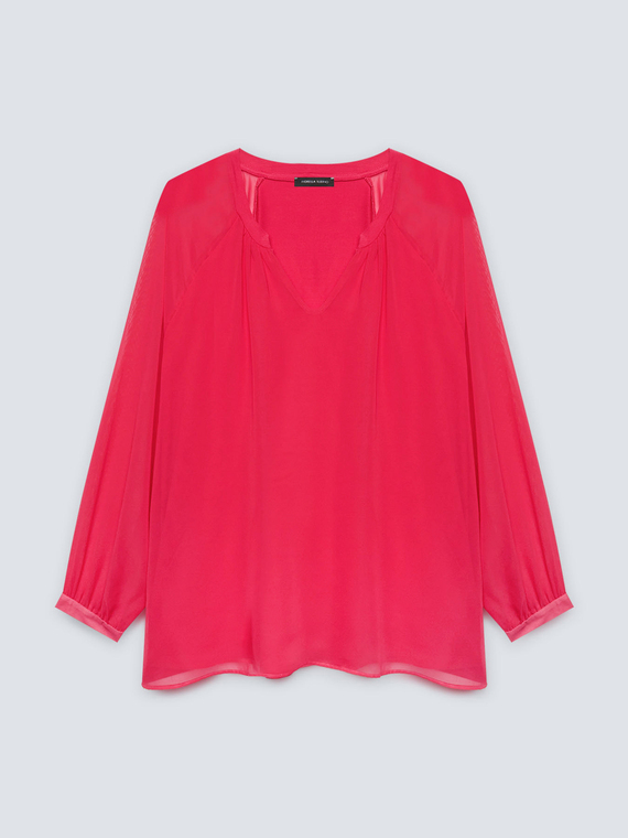 Blouse en deux tissus avec fronces