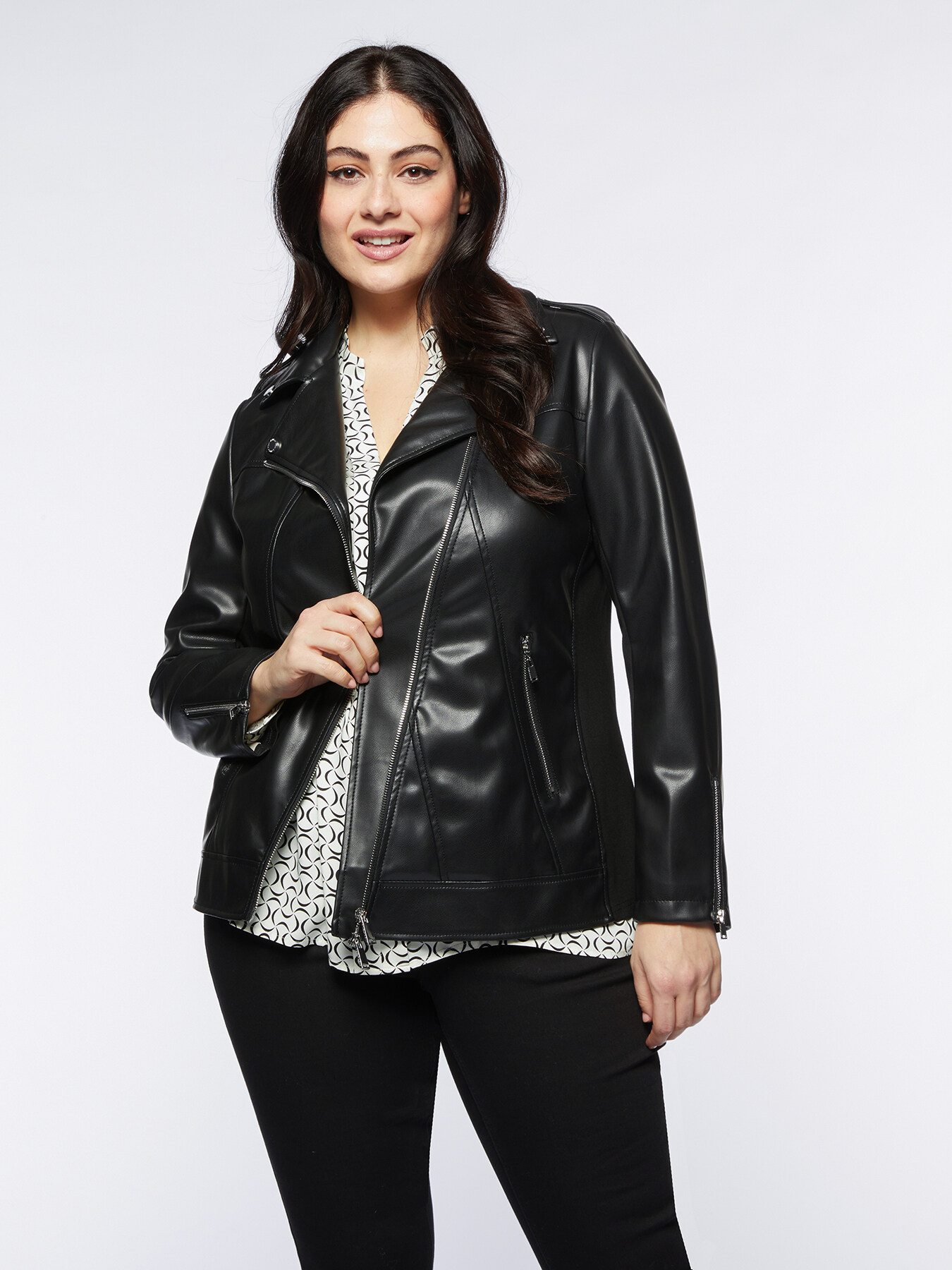 Biker jacket with diagonal zip image number 0