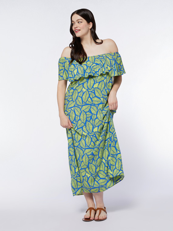 Long of-shoulder dress with foliage print