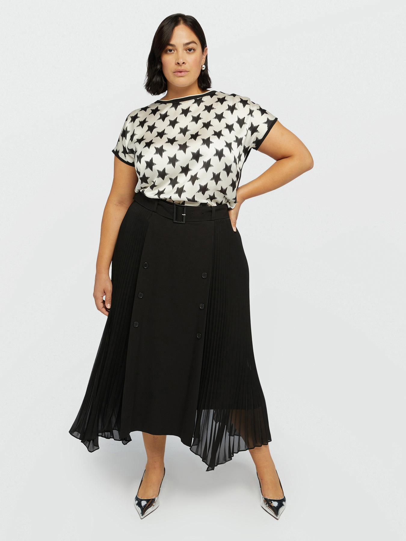 Midi skirt with pleated inserts image number 0