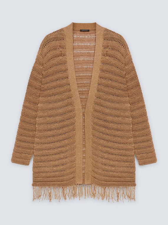 Cardigan with openwork and fringed hem