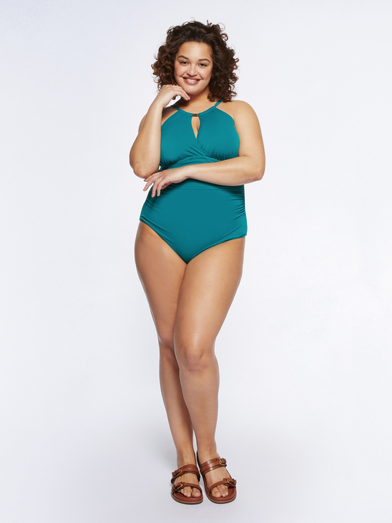 One-piece swimsuit with drop neckline