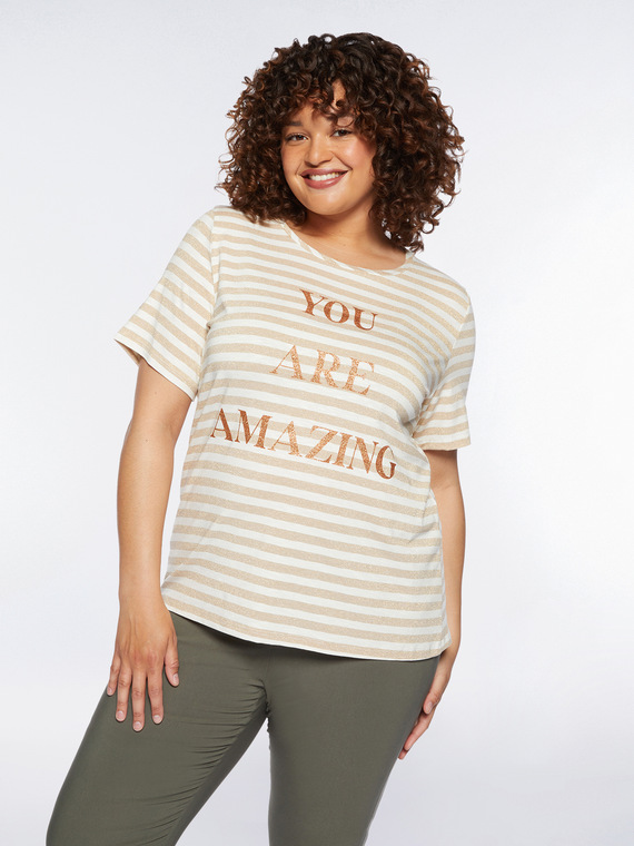 Striped lurex T-shirt with lettering