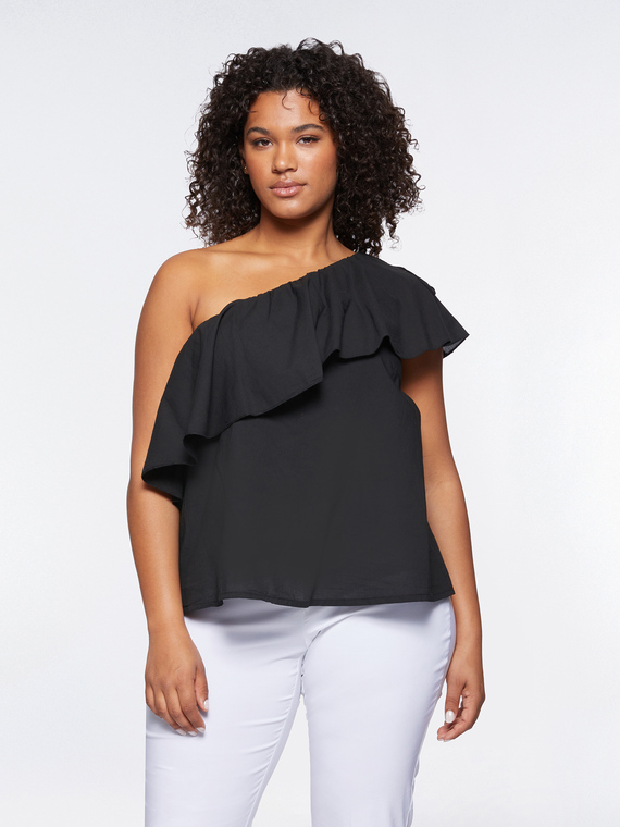 One-shoulder top with jumbo ruffles