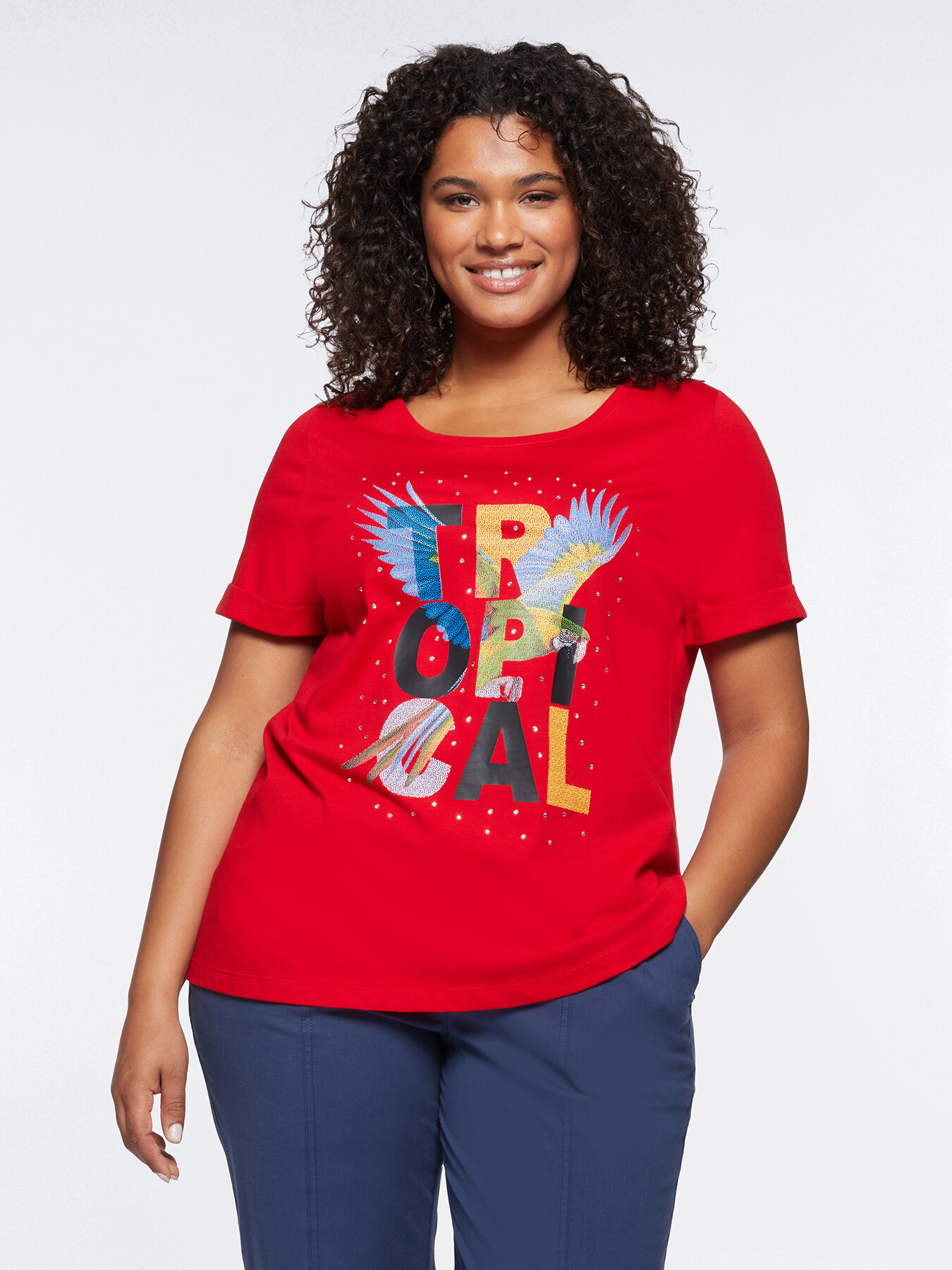 T-shirt with tropical print image number 0