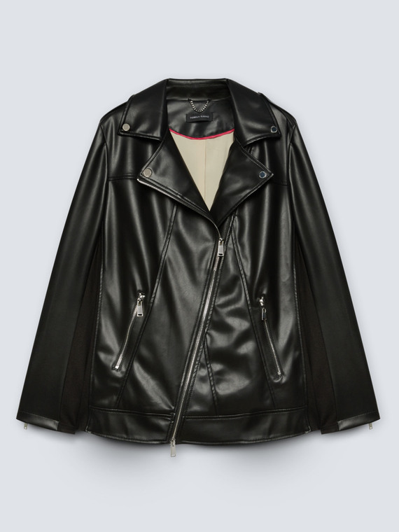 Biker jacket with diagonal zip