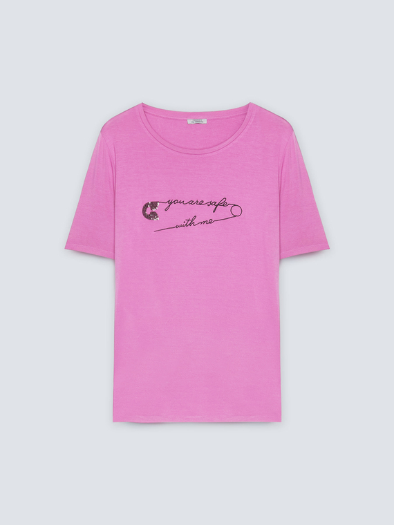 T-Shirt mit aufgesticktem Schriftzug