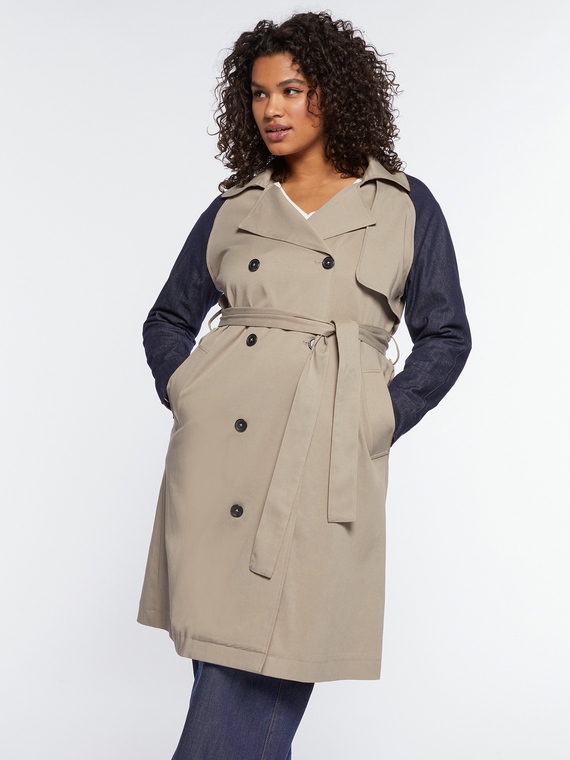 Trench coat with denim sleeves