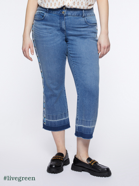 Kick flare jeans with rhinestone trims