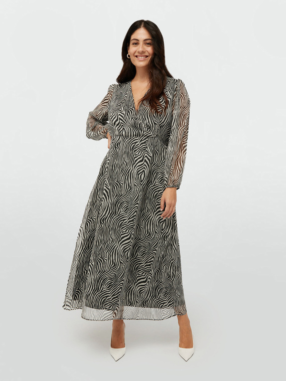 Langes Kleid mit Animalier-Muster (Zebramuster)