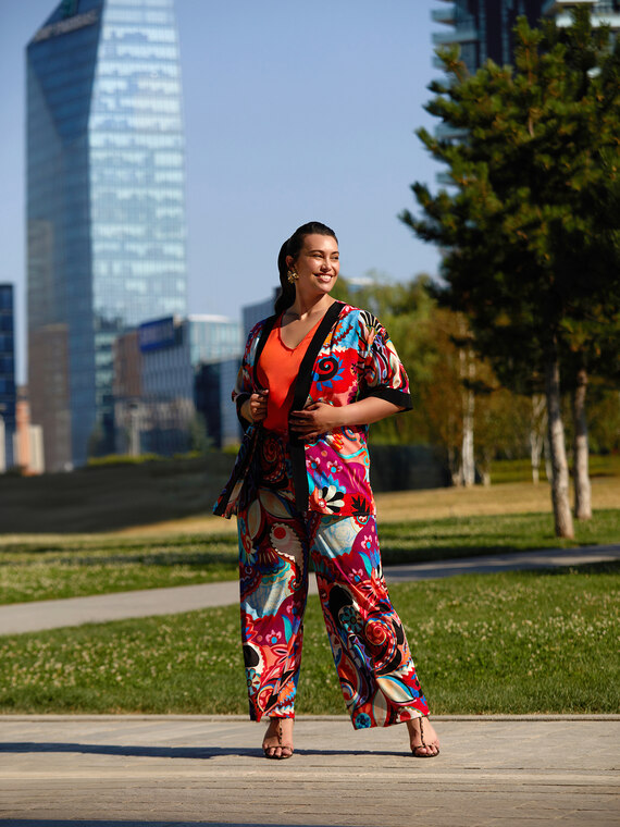 Multicolour LENZING™ ECOVERO™ viscose kimono