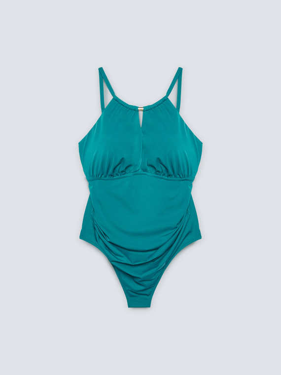 One-piece swimsuit with drop neckline