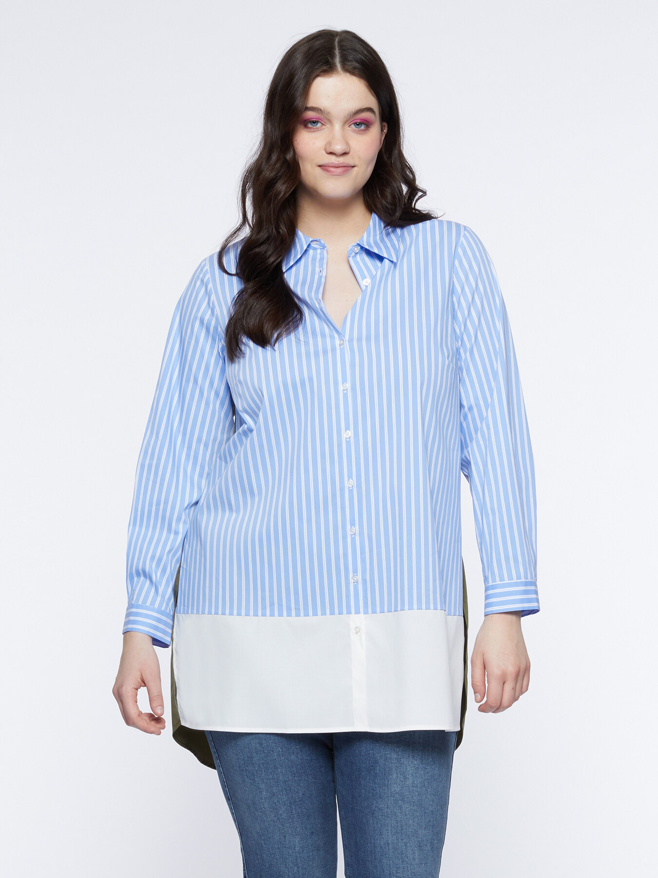 Dual-fabric shirt dress image number 0