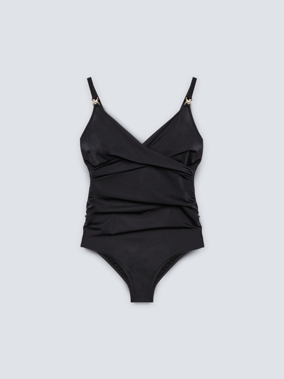 Maillot de bain une pièce noir avec passants métalliques