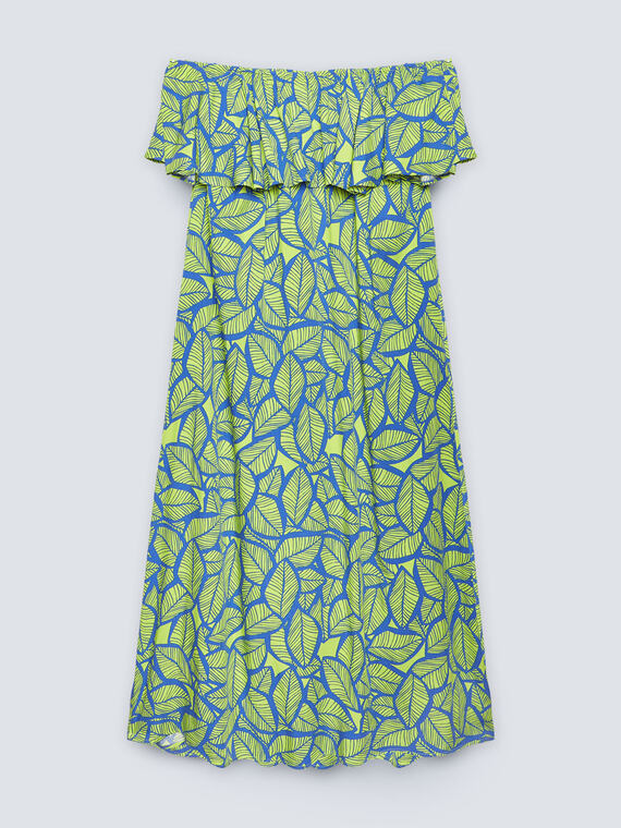 Long of-shoulder dress with foliage print