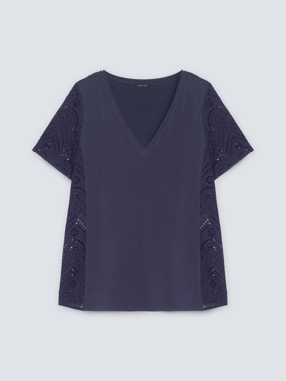 T-shirt with broderie anglaise inserts