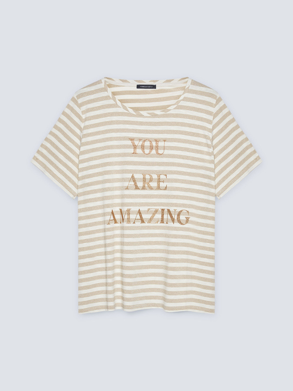 Striped lurex T-shirt with lettering