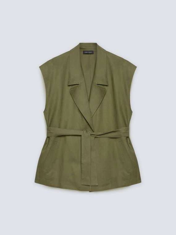 Linen and viscose sleeveless blazer