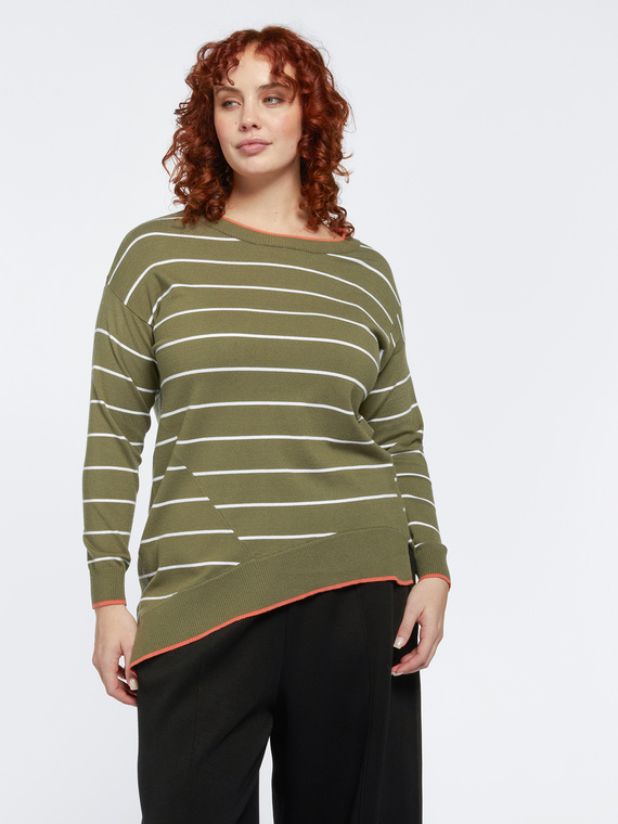 Asymmetrischer, gestreifter Pullover