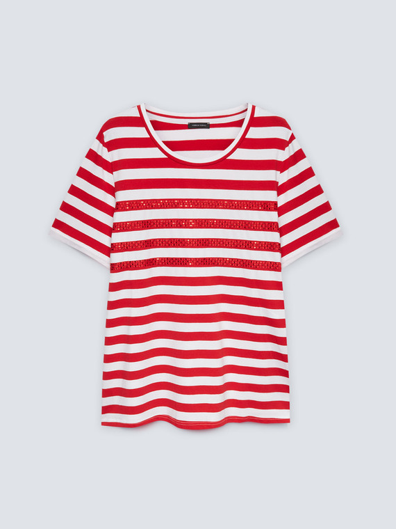 T-shirt a righe con ricamo